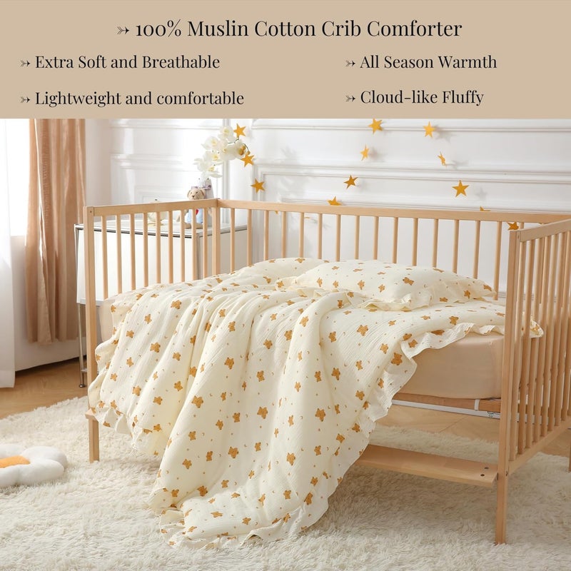 CLoucl 100% Cotton Muslin Crib Comforter/Quilt,Ultra Soft Cozy Reversible Baby Blanket,All Season Toddler Blankets for Boys and Girls, Machine Washable,41"x48" - Image 3